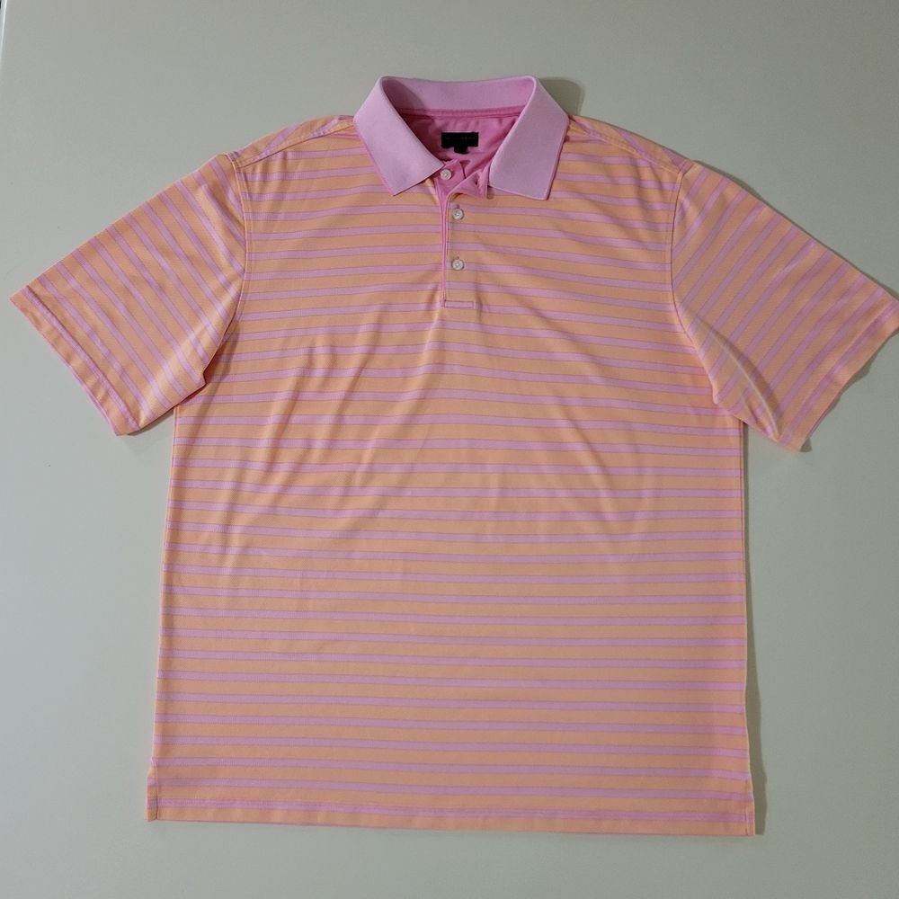 Walter Hagen Men's Golf Stripe Short Sleeve Polo Shirt Orange Pink